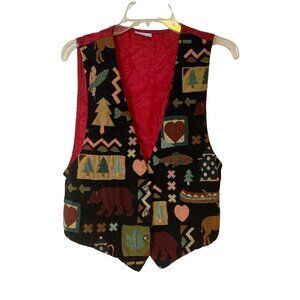 Vintage 80s Tapestry Vest Womens Large Cabin Country Backroad Blues USA